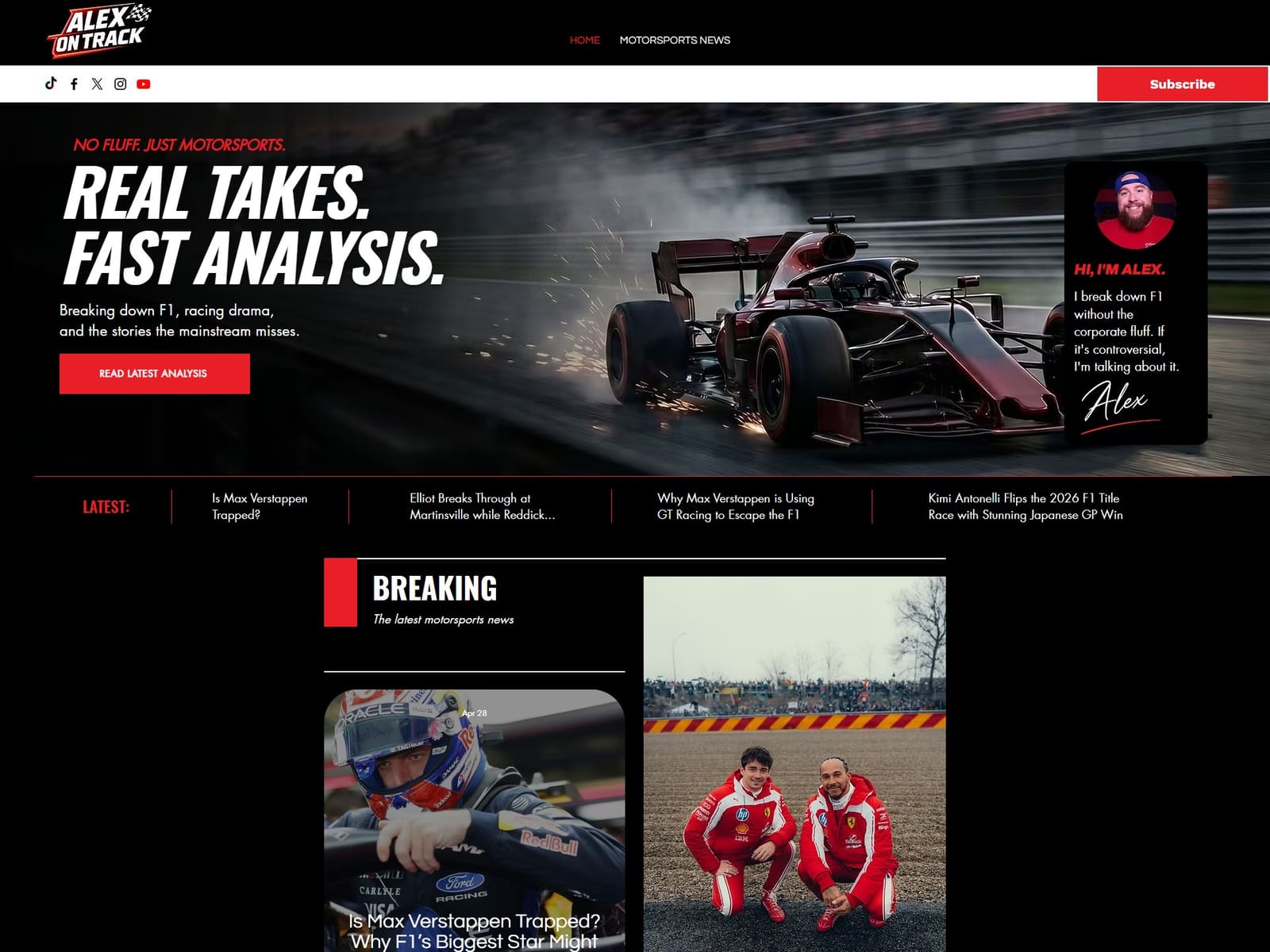 AlexOnTrack website — Motorsports Media in Online