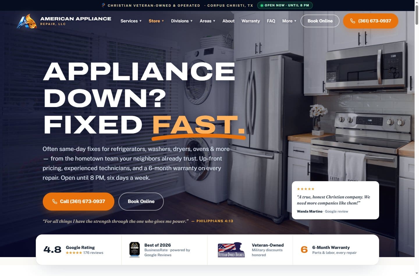 American Appliance Repair website — Appliance Repair, Parts & Sales in Corpus Christi, TX