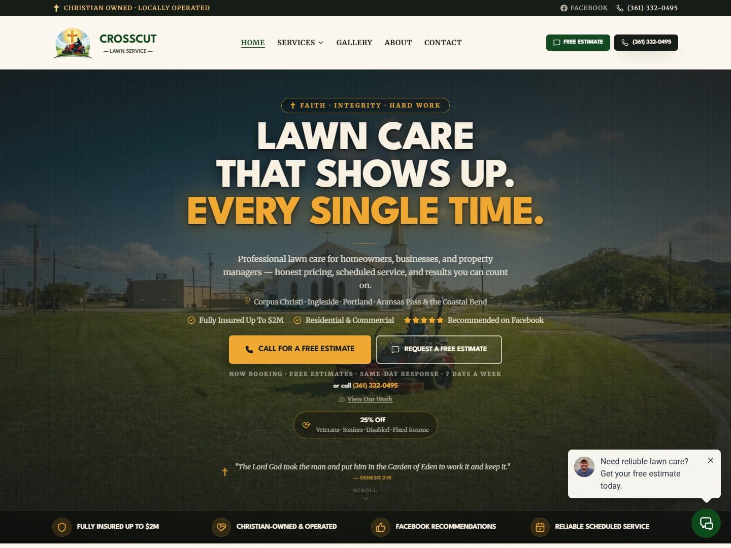 Crosscut Lawn Service website — Lawn Care & Landscaping in Corpus Christi, TX