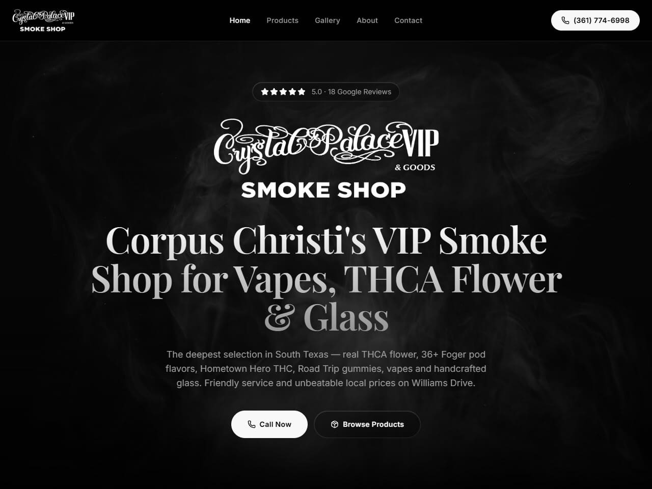 Crystal Palace VIP & Goods Smoke Shop website — Smoke Shop & Vape in Corpus Christi, TX