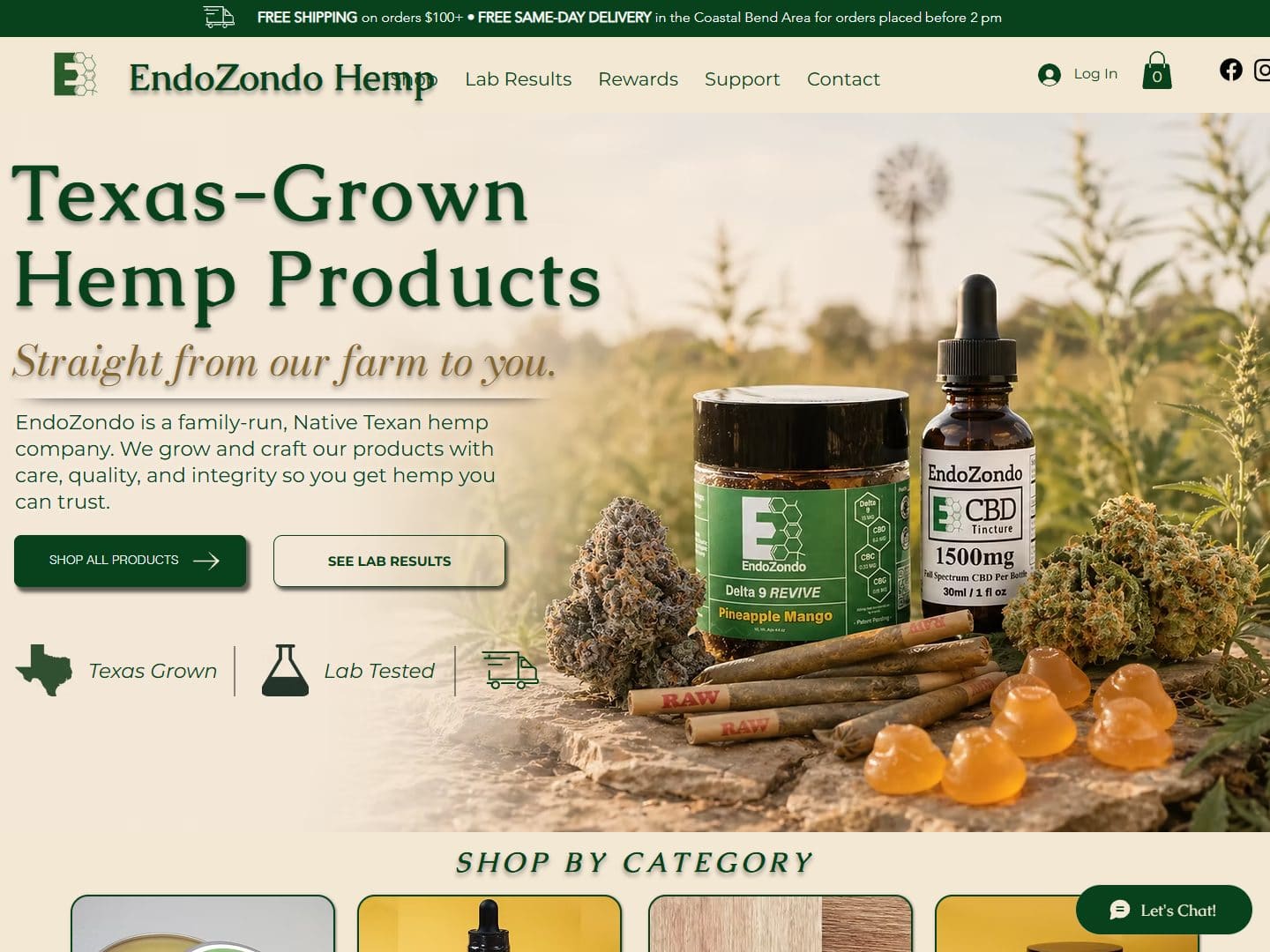 EndoZondo Hemp website — Hemp & CBD E-Commerce in Texas