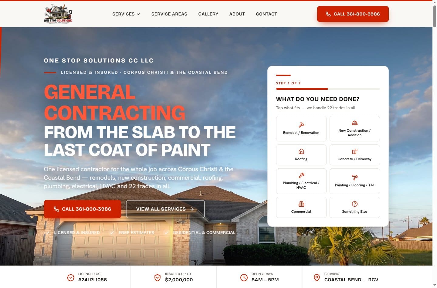One Stop Solutions CC website — General Contracting in Corpus Christi, TX