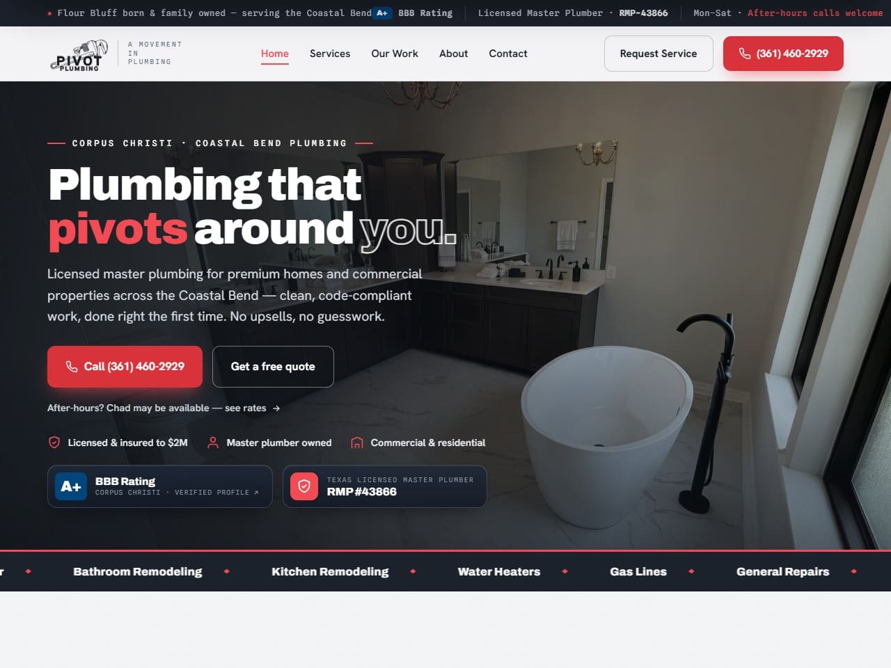 Pivot Plumbing website — Plumbing in Flour Bluff / Corpus Christi, TX