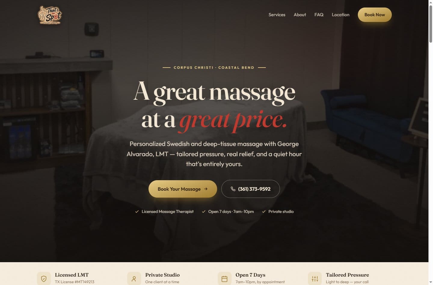 That's the Spot Massage Therapy website — Massage Therapy in Corpus Christi, TX