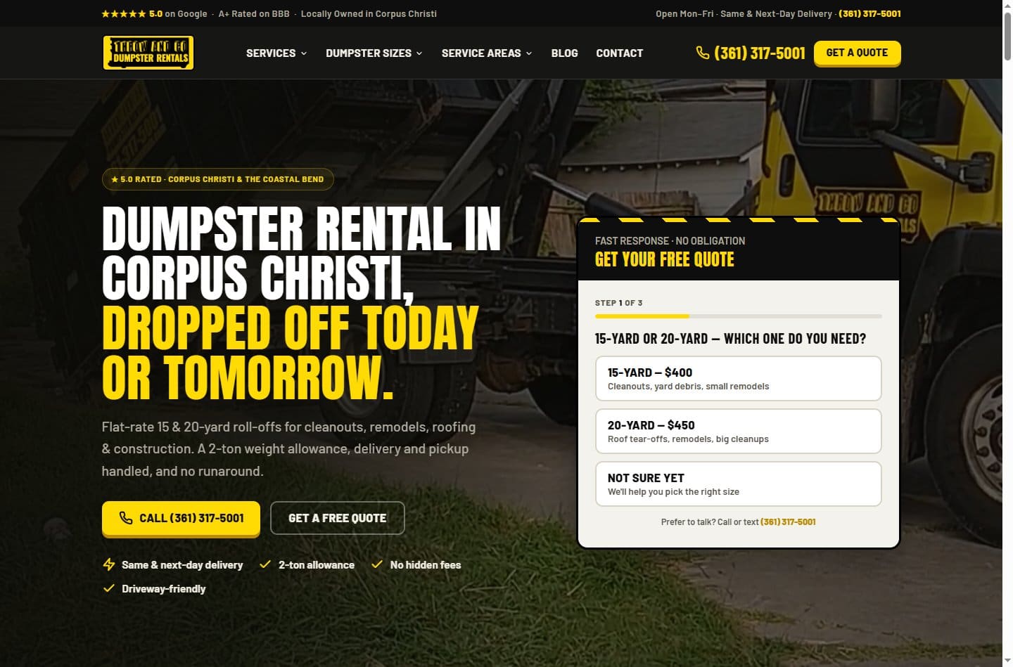 Throw and Go Dumpster Rentals website — Dumpster Rental in Corpus Christi, TX