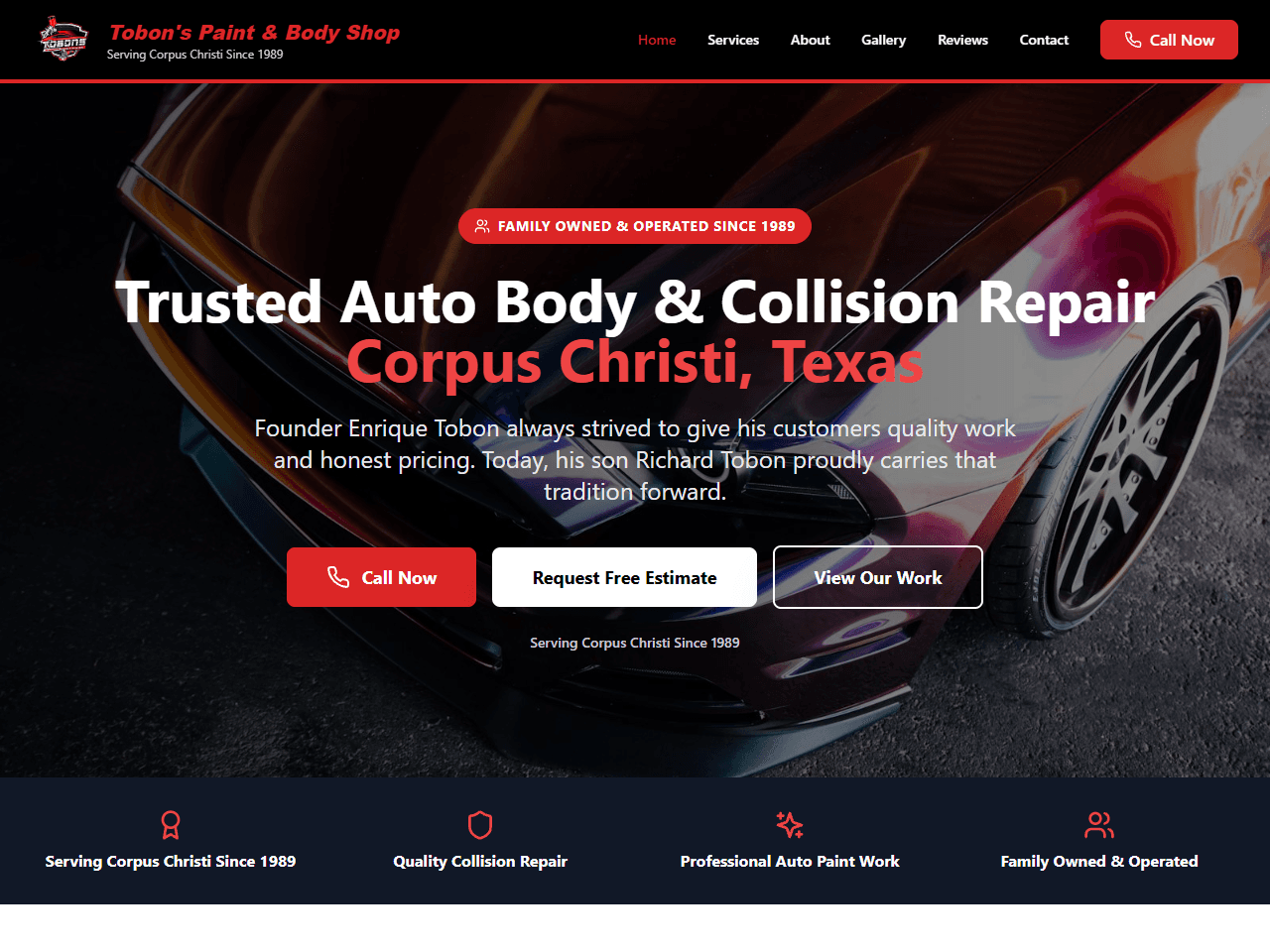 Tobon's Paint & Body Shop website — Auto Body & Paint in Corpus Christi, TX