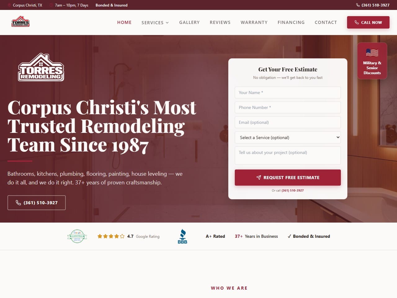 Torres Remodeling website built by Zonkel Media