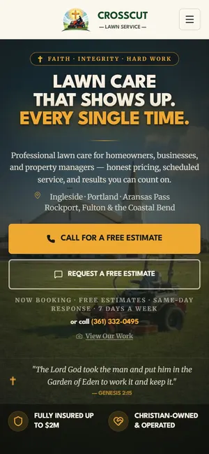 Crosscut Lawn Service website on a phone