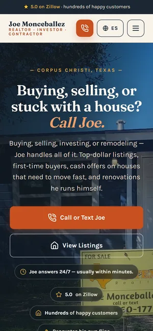 Homes In Corpus website on a phone