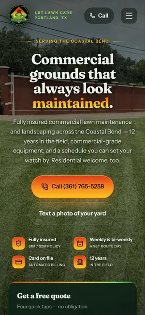 LRT Lawn Care & Landscaping website on a phone