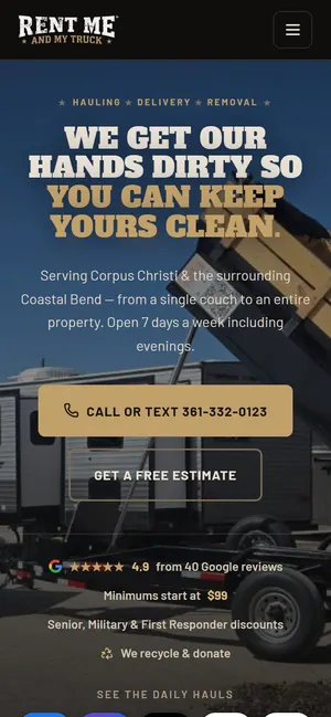 Rent Me and My Truck website on a phone