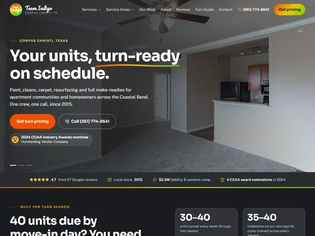 Team Indigo website on a desktop