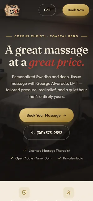 That's the Spot Massage Therapy website on a phone