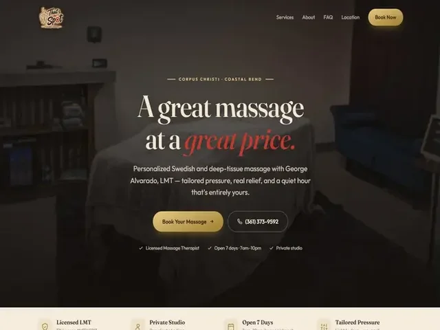 That's the Spot Massage Therapy website on a desktop