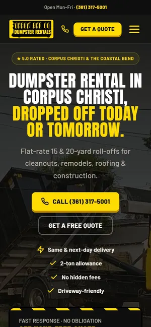 Throw and Go Dumpster Rentals website on a phone