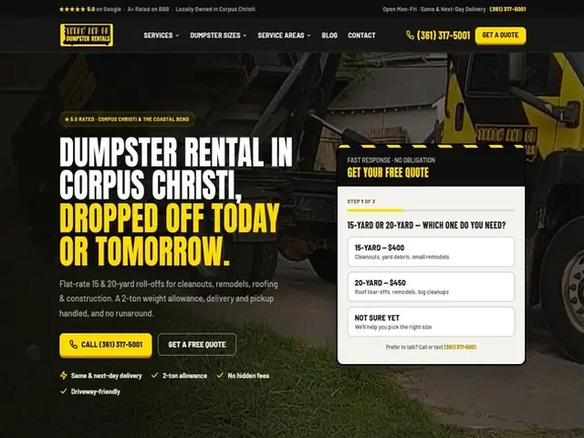 Throw and Go Dumpster Rentals website on a desktop