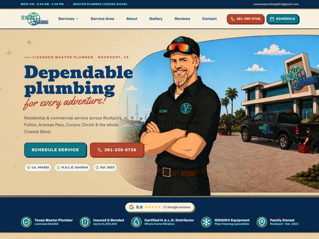 Venture Plumbing website on a desktop